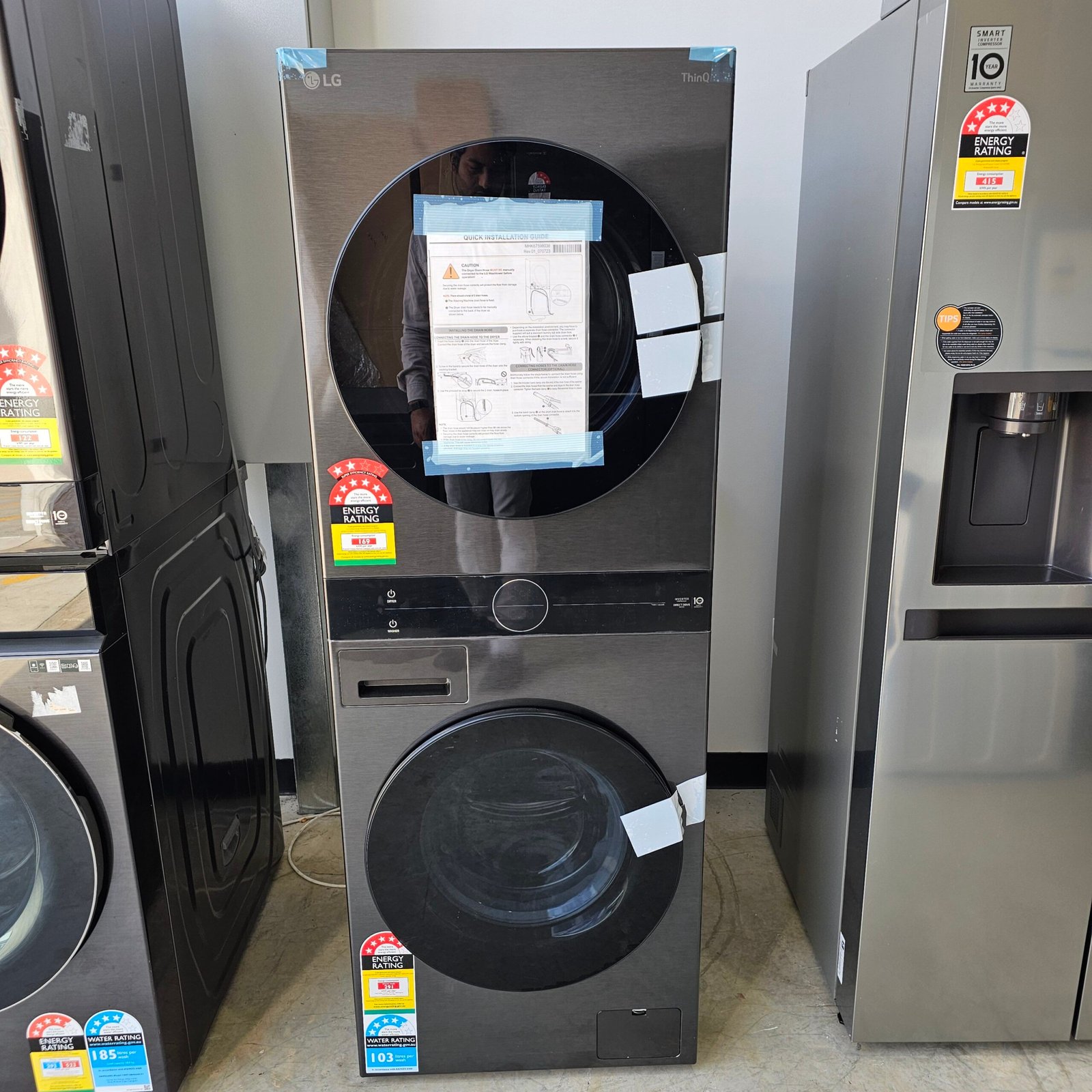 2026/09/1000061899-scaled.jpg LG WashTower 12kg/10kg Washer Dryer WWT-1210MBX – AI DD, TurboWash, Steam & Heat Pump | Matte Black Factory second - Image 1